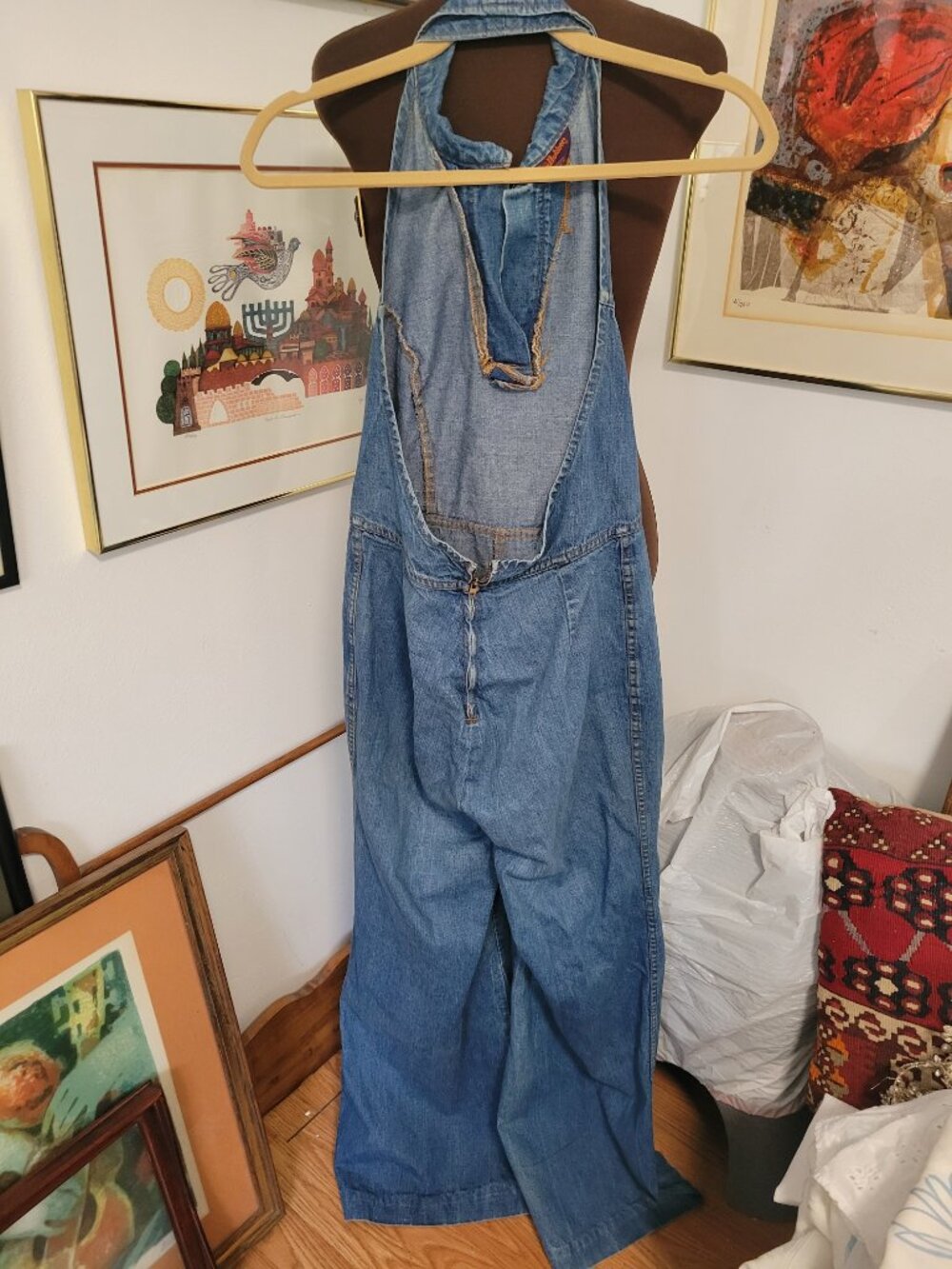 Rare land Lubber 1970's Halter Top Denim Wide Leg Overalls Size M? - Picture 3 of 7